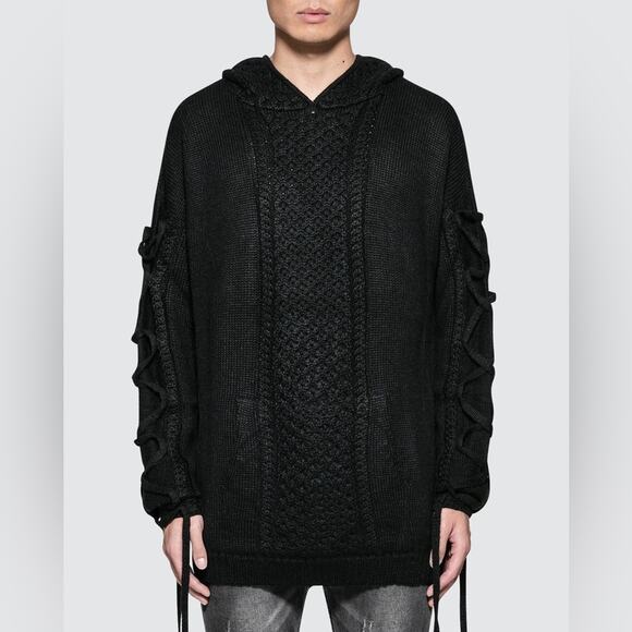 Stampd Harbor Hooded Sweater Cable-Knit Pullover Alpaca Wool Black Size L - Picture 8 of 16